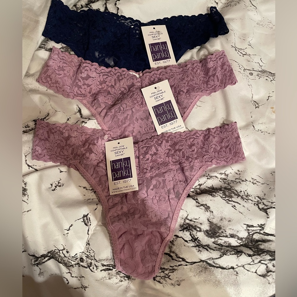 3 pairs brand NWT Hanky Panky one size lace thongs
